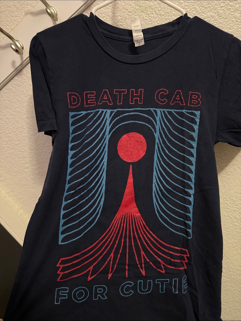 Death Cab For Cutie Navy Band Tee with Red & Light Blue Graphic